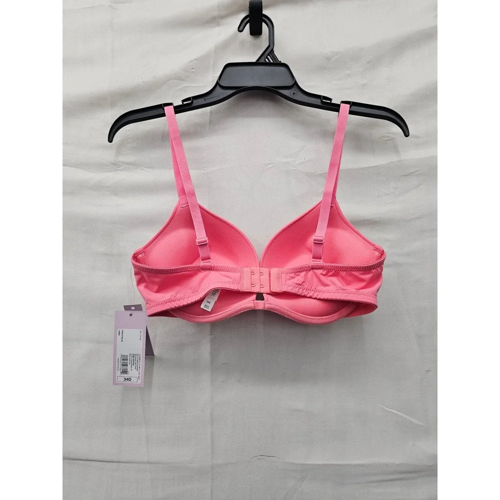 Auden Womens Super Push-Up Plunge Bra Pink Nylon Blend Casual Size 34D